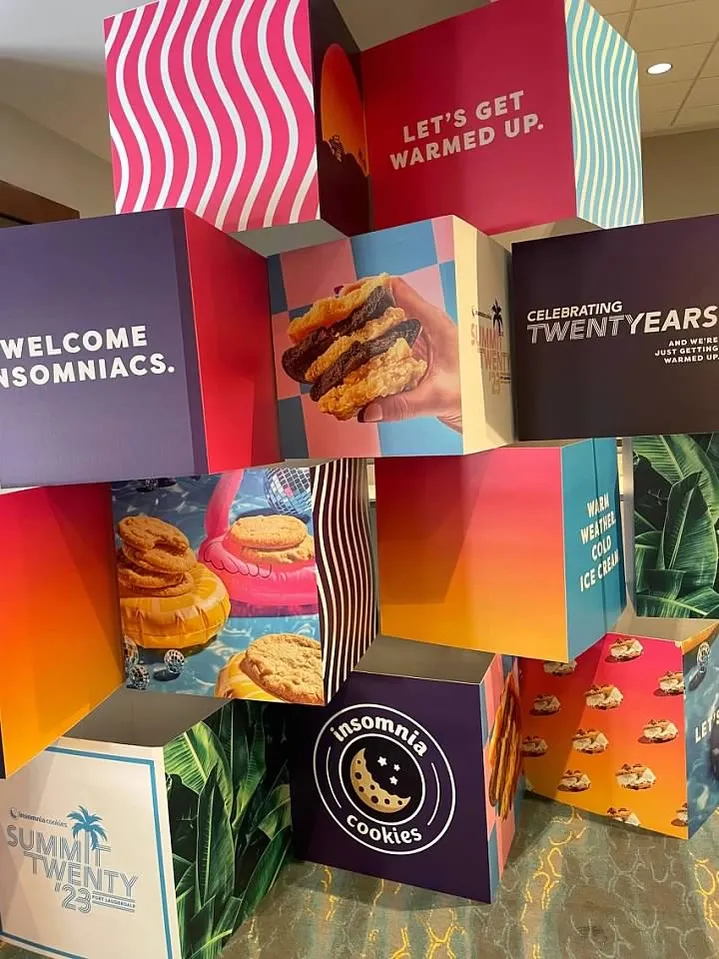 Insomnia Cookies Summit Twenty branded cube installation