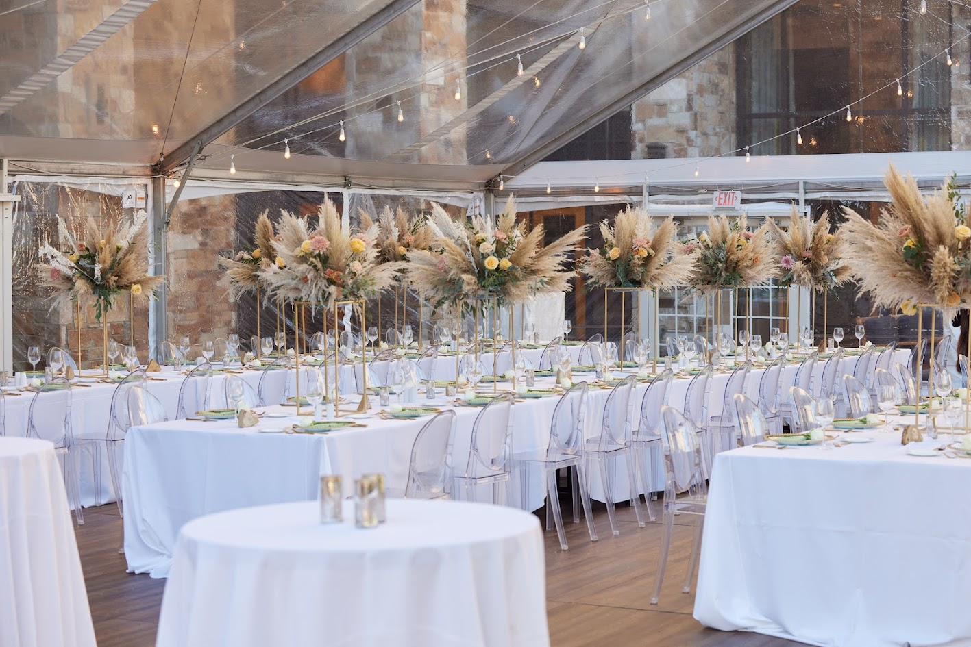 Banquet tables under tent